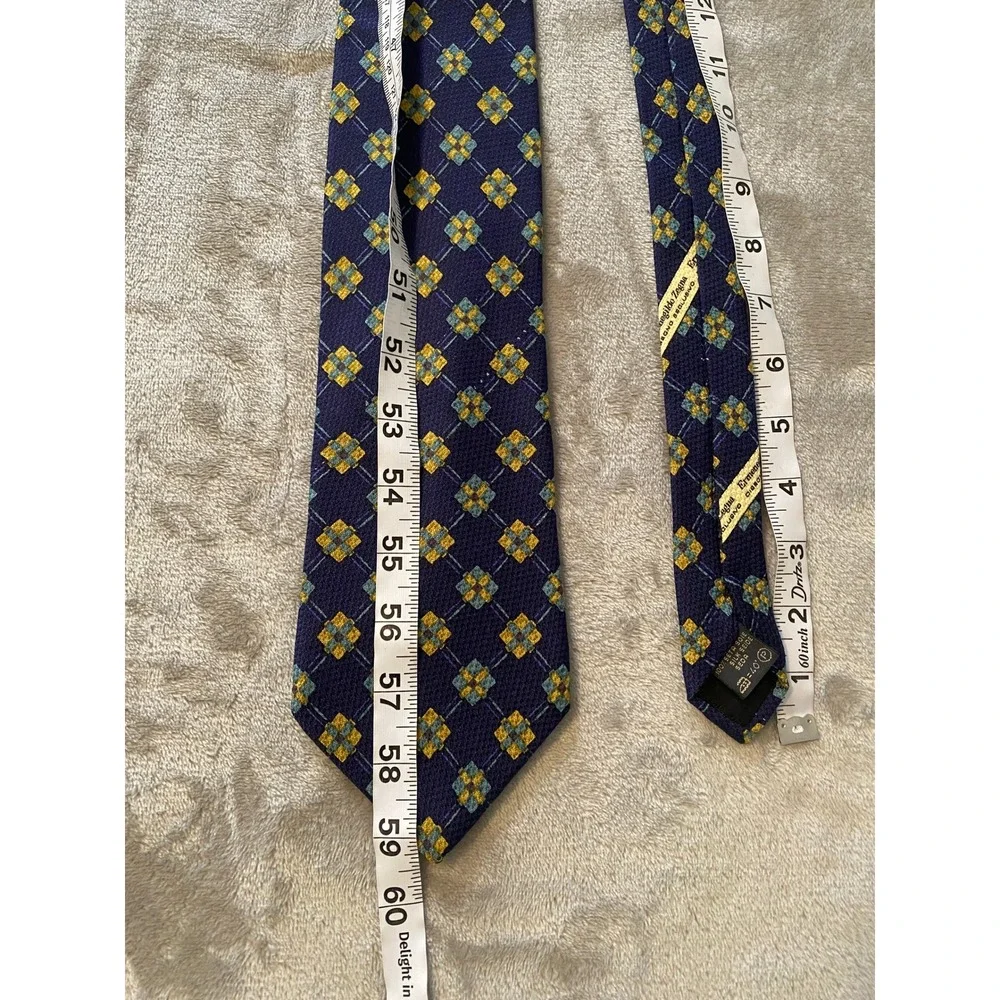 Ermenegildo‎ Zegna Tie Navy Blue Gold Silk Geometric Disegno Esclusivo Italy
